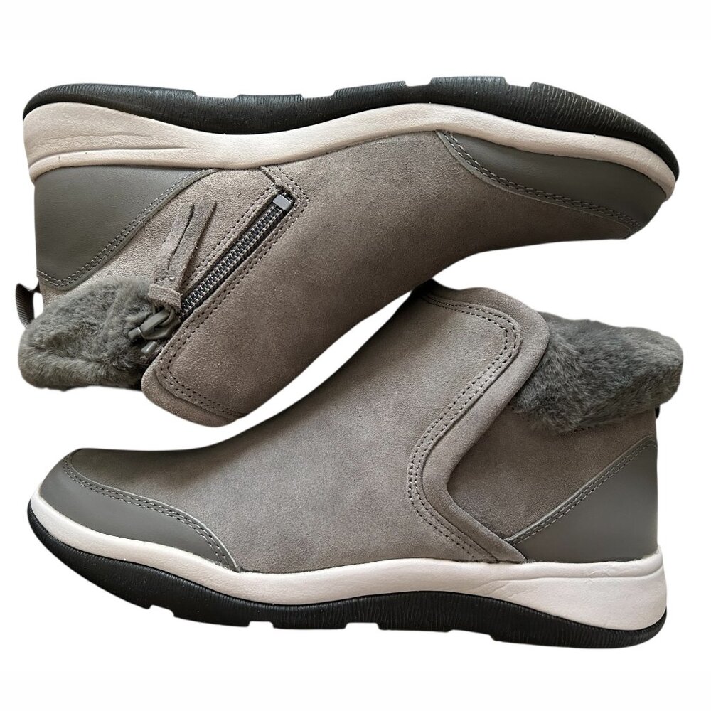 Vionic Women's 7.5 M Genuine Suede & Faux Fur Ankle Boots Zipper Closure Grey